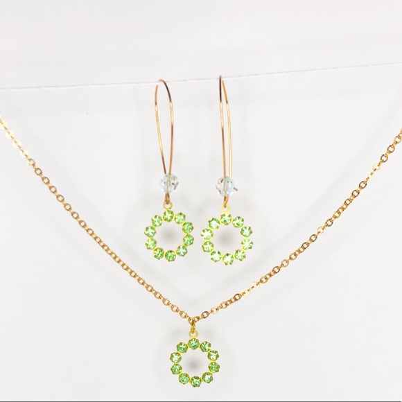 Swarovski Jewelry - Green Swarovski Necklace and Earring Matching Set